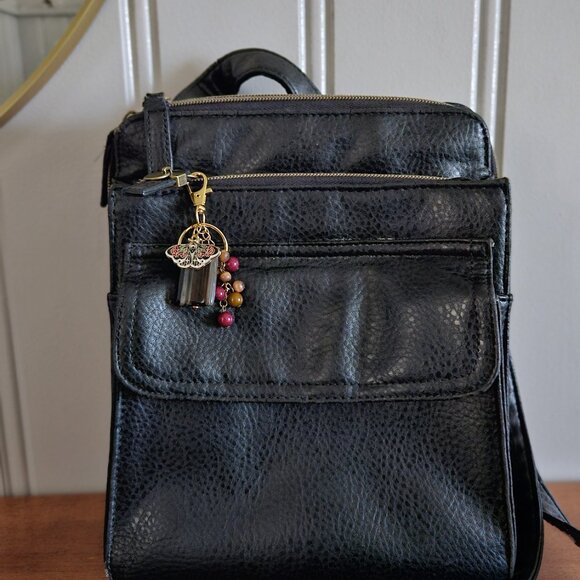 Butterfly Charm Beaded Keychain with Brown Stone Accent - Picture 3 of 7